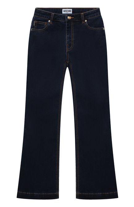 Детские джинсы MOSCHINO темно-синего цвета, арт. HAP04U/LXE49/10A-14A | Фото 1 (Материал сплава: Проставлено; Материал внешний: Хлопок; Нос: Не проставлено)