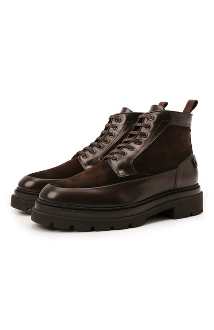 Мужские комбинированные ботинки SANTONI темно-коричневого цвета по цене 95450 руб., арт. MGMG17927JK4ASDXT50 | Фото 1