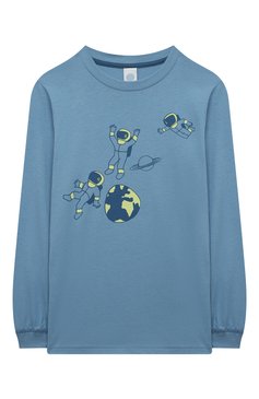 Женская хлопковая пижама SANETTA синего цвета, арт. 233031 | Фото 2 (Рукава: Длинные; Материал сплава: Проставлено; Материал внешний: Хлопок; Драгоценные камни: Проставлено)