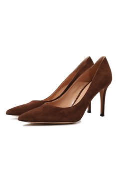 Женские туфли gianvito 85 GIANVITO ROSSI коричневого цвета, арт. G24580.85RIC.VERBIAN | Фото 1 (Каблук высота: Высокий; Материал �внутренний: Натуральная кожа; Материал сплава: Проставлено; Каблук тип: Шпилька; Подошва: Плоская; Драгоценные камни: Проставлено; Материал внешний: Замша)