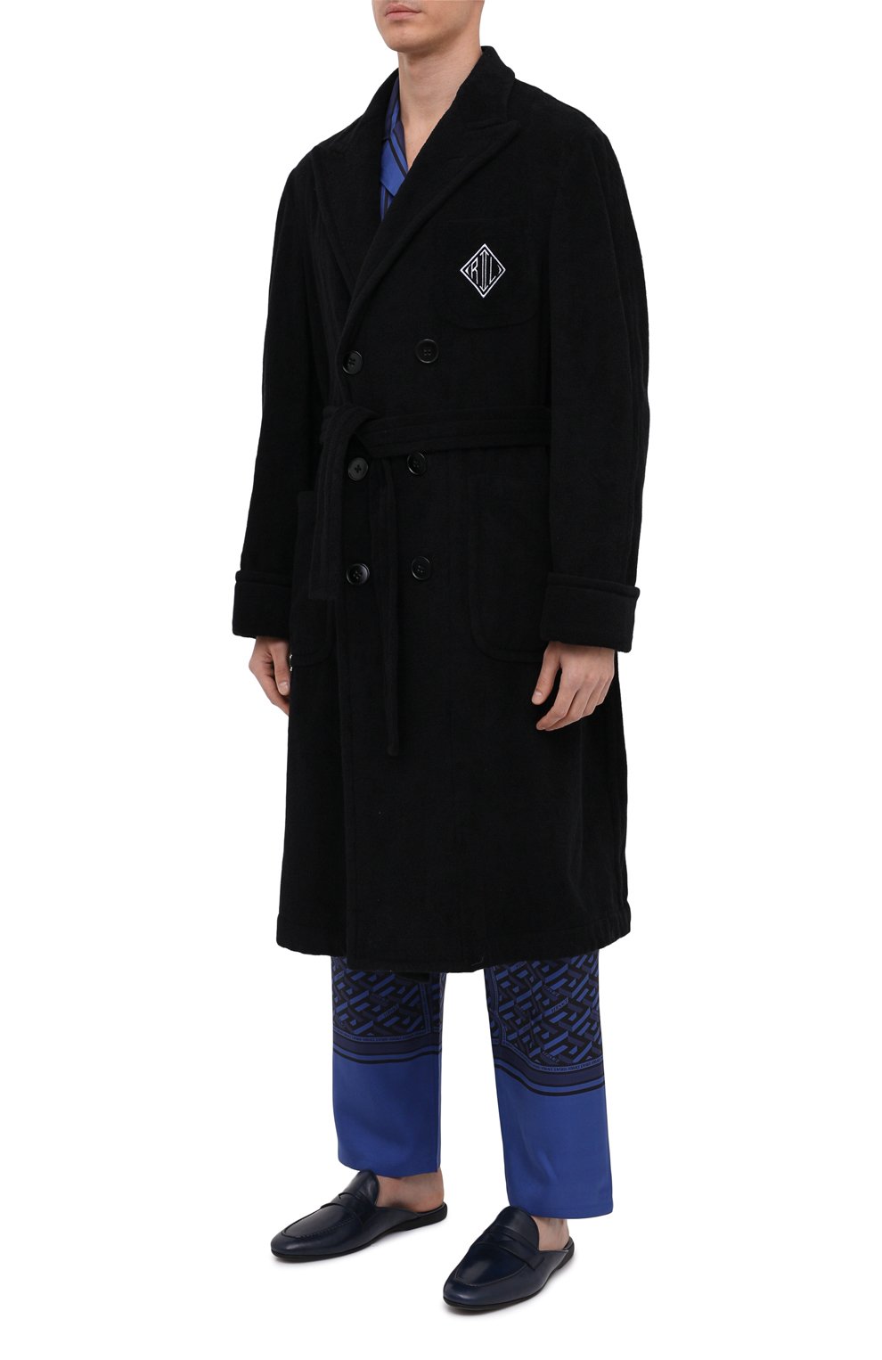 Мужской хлопковый халат RALPH LAUREN черного цвета, арт. 798845849 | Фото 3 (Рукава: Длинные; Кросс-КТ: домашняя одежда; Материал сплава: Проставлено; Материал внешний: Хлопок; Длина (верхняя одежда): Длинные; Драгоценные камни: Проставлено)