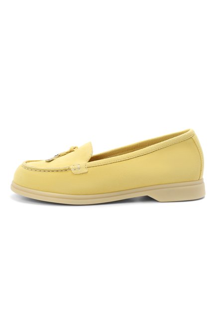 Детские замшевые лоферы LORO PIANA желтого цвета, арт. FAI1634 | Фото 2 (Материал внутренний: Натуральная кожа; Материал внешний: Кожа; Девочки-школьная форма: Классическая обувь; Региональные ограничения белый список (Axapta Mercury): RU)