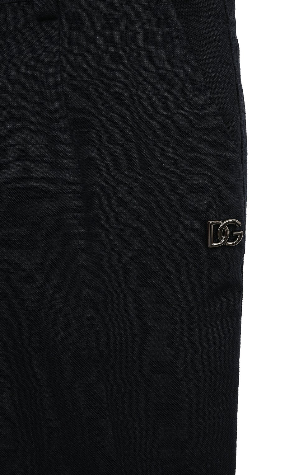Детские льняные брюки DOLCE & GABBANA темно-синего цвета, арт. L42P59/FU4JB/2-6 | Фото 3 (Материал внешний: Лен; Материал подклада: Вискоза)