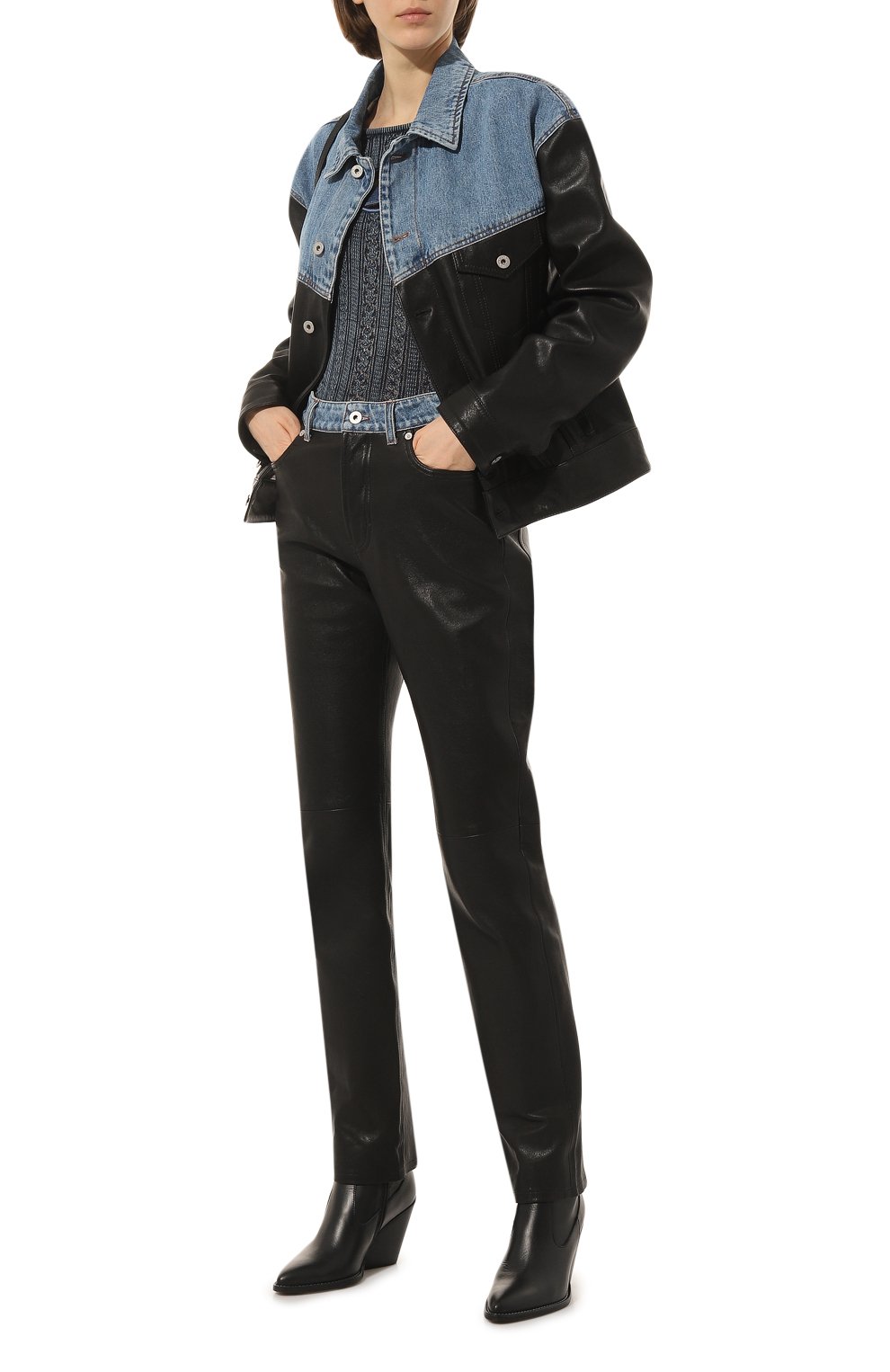 Женские комбинированные брюки HALFBOY черного цвета, арт. H06WATS1008 | Фото 2 (Стили: Гламурный; Кросс-КТ: Деним; Длина (брюки, джинсы): Стандартные; Женское Кросс-КТ: Брюки-одежда; Материал внешний: Деним, Натуральная кожа; Силуэт Ж (брюки и джинсы): Узкие)