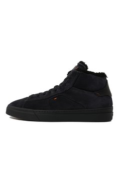 Мужские замшевые кеды SANTONI темно-синего цвета, арт. MBGT215570CNPRAUU60 | Фото 4 (Материал утеплителя: Натуральный мех; Стили: Классический; Подошва: Массивная; Материал внешний: Замша)