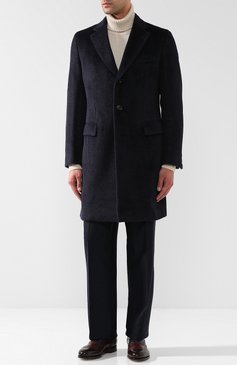 Мужской однобортное шерстяное пальто BRIONI темно-синего цвета, арт. R0QN0L/07337 | Фото 2 (Материал внешний: Шерсть; Рукава: Длинные; Длина (верхняя одежда): До середины бедра; Материал сплава: Проставлено; Стили: Классический; Мужское Кросс-КТ: Верхняя одежда, пальто-верхняя одежда; Ювелирные украшения: Назначено; Драгоценные камни: Проставлено)