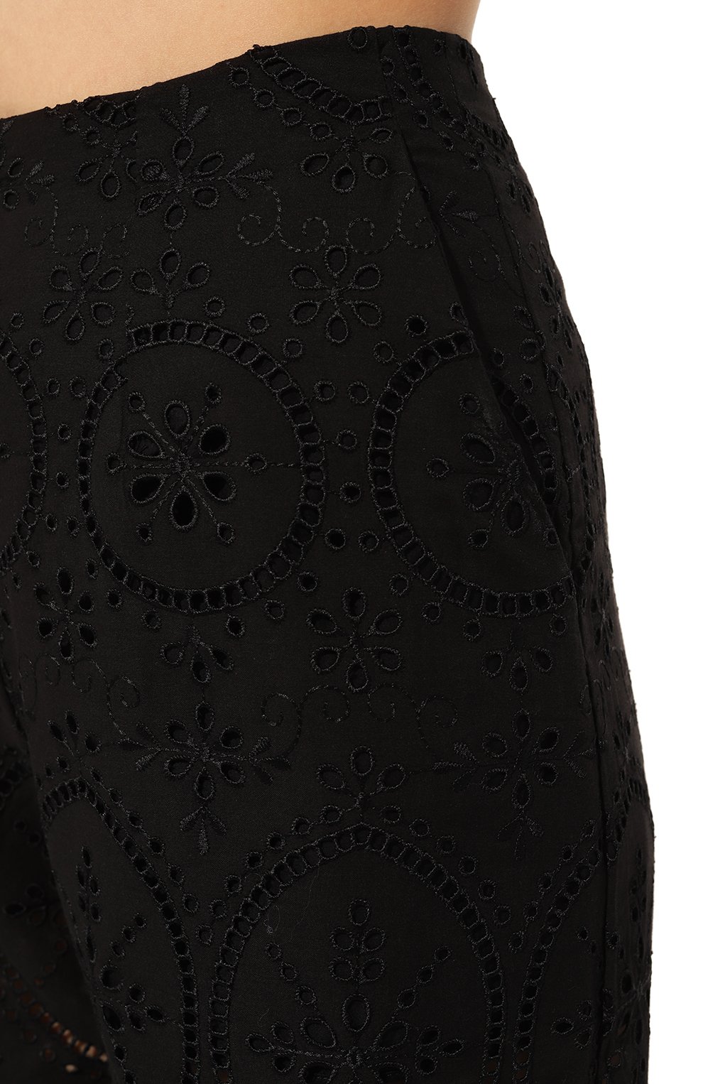 Женские хлопковые брюки CHARO RUIZ IBIZA черного цвета, арт. 233504 | Фото 5 (Силуэт Ж (брюки и джинсы): Широкие; Длина (брюки, джинсы): Стандартные; Женское Кросс-КТ: Брюки-одежда; Материал внешний: Синтетический материал, Хлопок; Материал сплава: Проставлено; Драгоценные камни: Проставлено; Стили: Кэжуэл)
