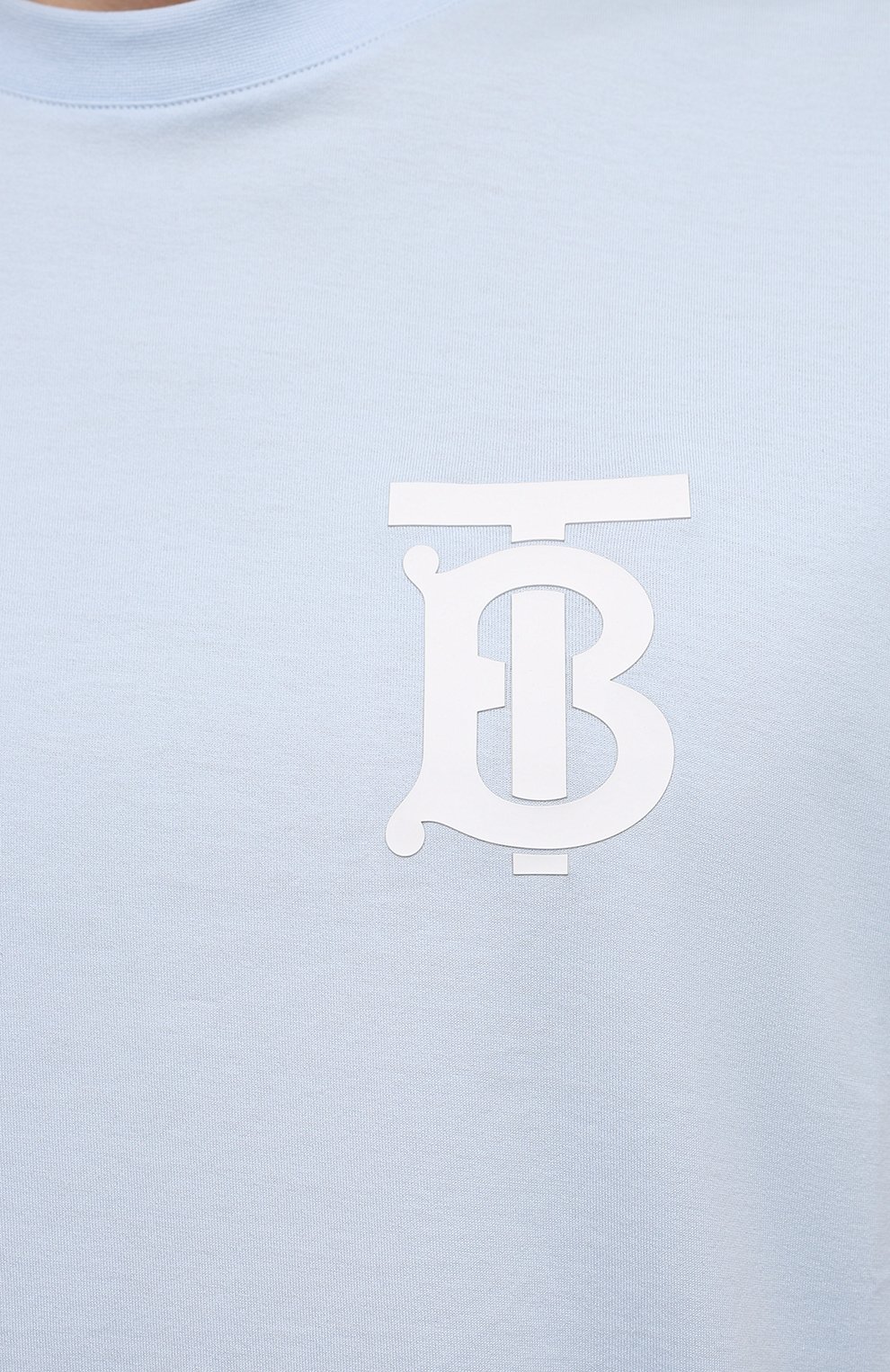 Мужская хлопковая футболка BURBERRY голубого цвета, арт. 8040062 | Фото 5 (Принт: Без принта; Рукава: Короткие; Длина (для топов): Стандартные; Материал внешний: Хлопок; Стили: Кэжуэл)