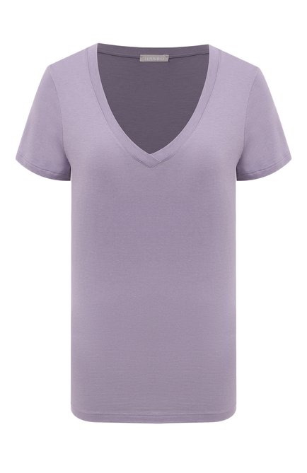 Женская футболка HANRO фиолетового цвета, арт. 077876. | Фото 1 (Материал внешний: Хлопок, Синтетический материал; Материал сплава: Проставлено; Нос: Не проставлено)