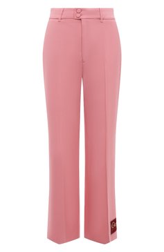 Женские брюки из вискозы GUCCI р озового цвета, арт. 622206 ZKR01 | Фото 1 (Длина (брюки, джинсы): Стандартные; Женское Кросс-КТ: Брюки-одежда; Материал сплава: Проставлено; Силуэт Ж (брюки и джинсы): Расклешенные; Материал внешний: Вискоза; Драгоценные камни: Проставлено; Стили: Кэжуэл)