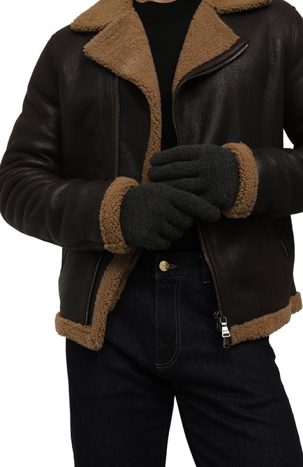 Мужские кашемировые перчатки CANOE темно-серого цвета, арт. 6916911 | Фото 2 (Кросс-КТ: Трикотаж; Материал: Шерсть, Кашемир, Текстиль)