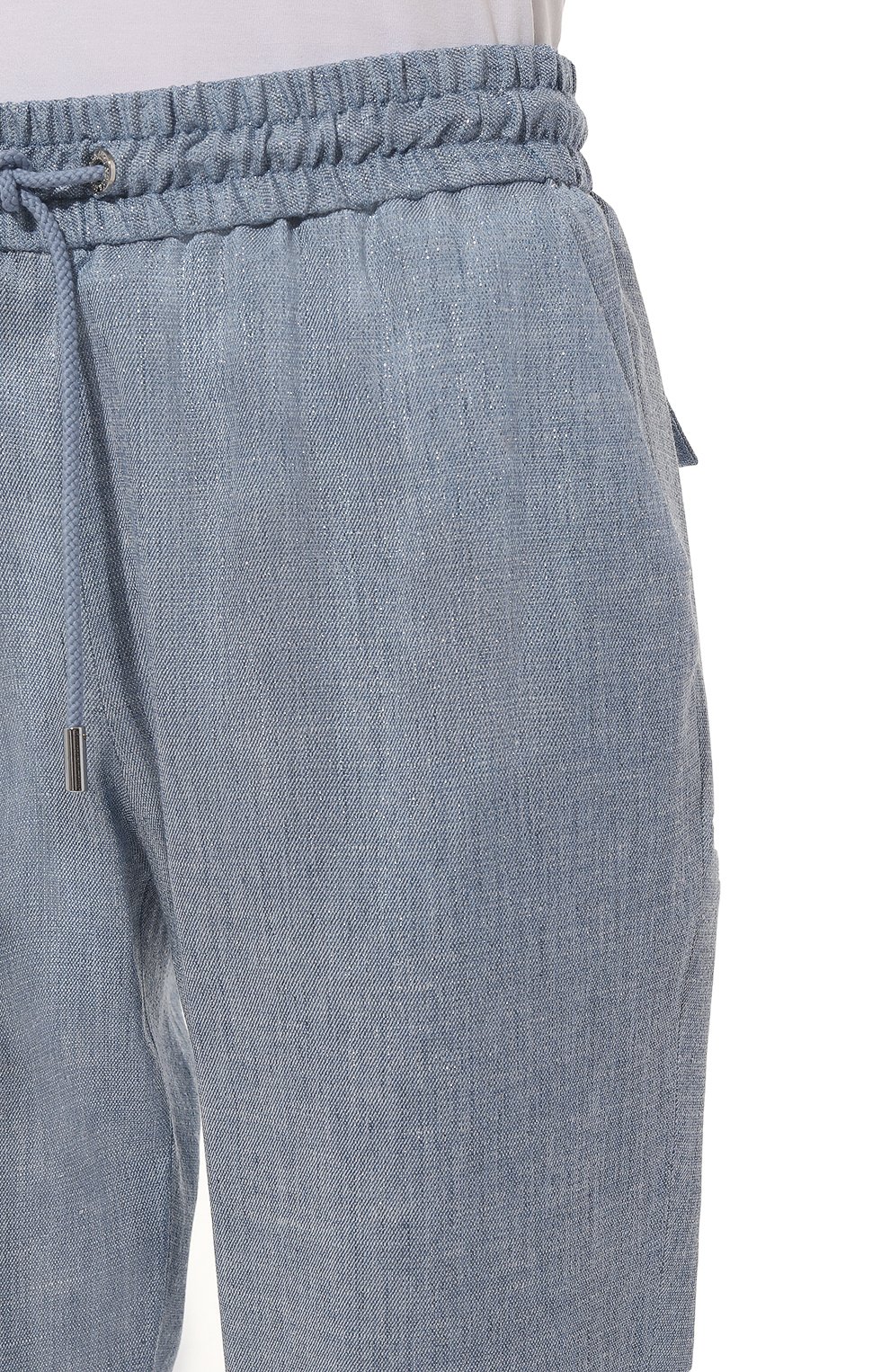Женские брюки из вискозы и льна MAX&MOI голубого цвета, арт. E23GE0RGIA | Фото 5 (Длина (брюки, джинсы): Стандартные; Женское Кросс-КТ: Брюки-одежда; Силуэт Ж (брюки и джинсы): Прямые; Материал сплава: Проставлено; Материал внешний: Вискоза, Лен; Драгоценные камни: Проставлено; Стили: Кэжуэл)