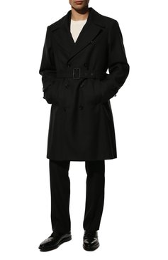 Мужской тренч DOLCE & GABBANA черного цвета, арт. G021CT/HUMJM | Фото 2 (Мужское Кросс-КТ: Тренчкот-верхняя одежда; Материал внешний: Шерсть, Синтетический материал; Рукава: Длинные; Длина (верхняя одежда): До колена; Региональные ограничения белый список (Axapta Mercury): Не проставлено, RU; Материал сплава: Проставлено; Драгоценные камни: Проставлено; Материал подклада: Вискоза; Стили: Кэжуэл)