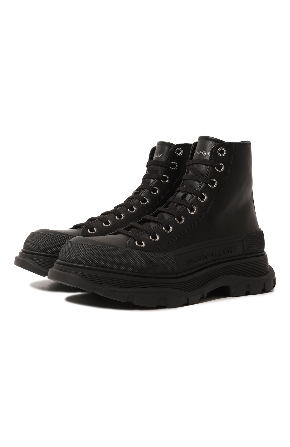 Мужские кожаные ботинки tread slick ALEXANDER MCQUEEN черного цвета, арт. 705661/WHZ621081 | Фото 1 (Каблук высота: Высокий; Мужское Кросс-КТ: Ботинки-обувь; Материал утеплителя: Без утеплителя; Подошва: Массивная)