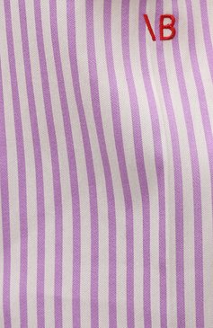 Женская рубашка из хлопка и шелка VICTORIA BECKHAM сиреневого цвета, арт. 1121WSH002516A | Фото 5 (Рукава: Длинные; Принт: Полоска, С принтом; Женское Кросс-КТ: Рубашка-одежда; Длина (для топов): Стандартные; Региональные ограничения белый список (Axapta Mercury): RU; Материал сплава: Проставлено; Нос: Не проставлено; Материал внешний: Хлопок; Драгоценные камни: Проставлено; Стили: Кэжуэл)