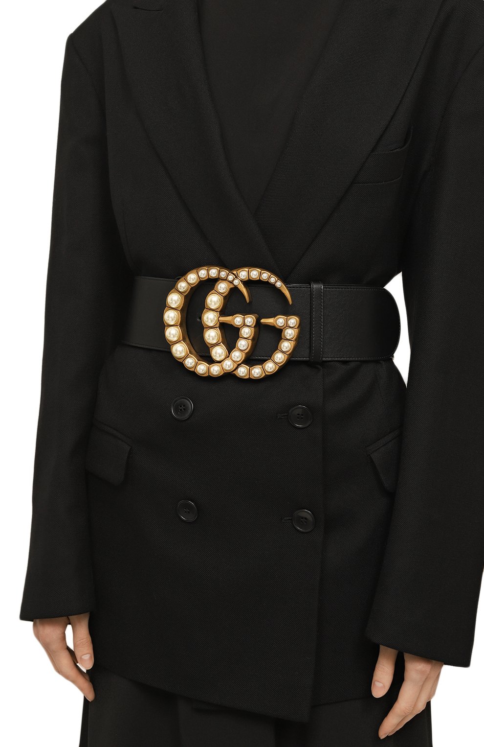 Женский кожаный ремень GUCCI черного цвета, арт. 453261 DLX1T | Фото 2 (Материал: Натуральная кожа; Кросс-КТ: Широкие)