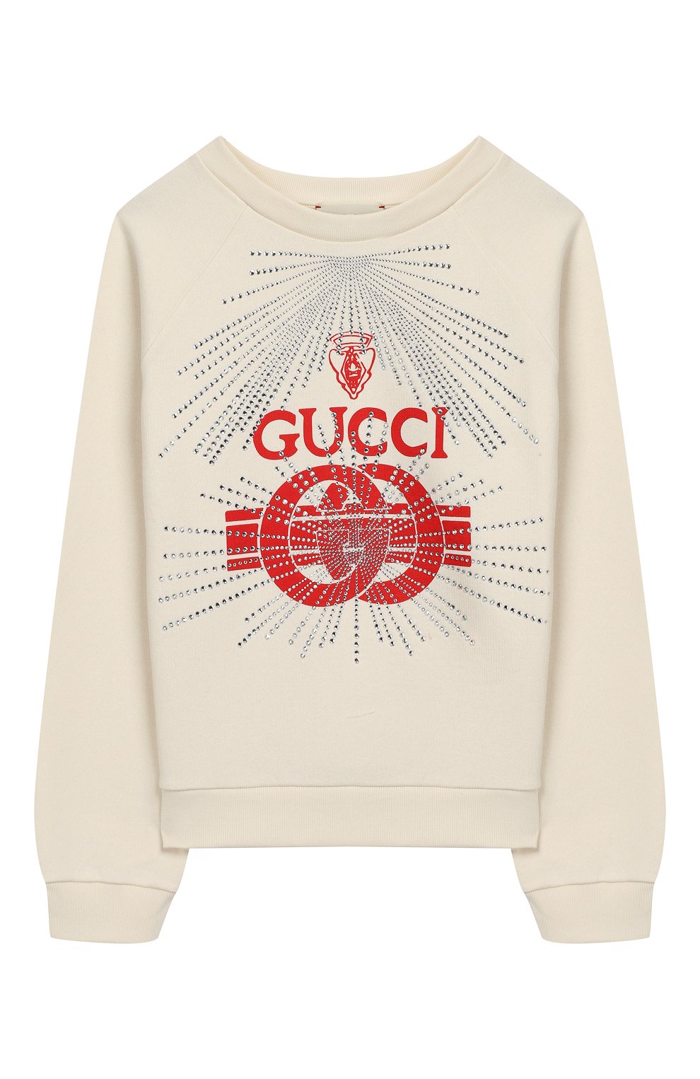 Мужского хлопковый свитшот со стразами GUCCI белого цвета, арт. 520441/X9X00 | Фото 1 (Региональные ограничения белый список (Axapta Mercury): Не проставлено; Принт: С принтом; Нос: Не проставлено; Статус проверки: Проверено, Проверена категория; Мальчики Кросс-КТ: Свитшот-одежда; Материал сплава: Проверено; Ростовка одежда: 10 - 11 лет | 140 - 146см, 4 года | 104 см, 5 лет | 110 см, 6 лет | 116 см, 8 лет | 128 см)