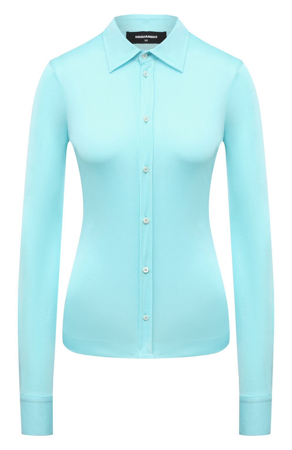 Женская рубашка из вискозы DSQUARED2 голубого цвета, арт. S72DL0720/S24516 | Фото 1 (Рукава: Длинные; Принт: Без принта; Женское Кросс-КТ: Рубашка-одежда; Длина (для топов): Стандартные; Материал сплава: Проставлено; Материал внешний: Вискоза; Драгоценные камни: Проставлено; Стили: Кэжуэл)