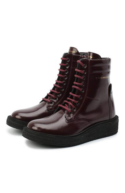 Детские кожаные ботинки EMPORIO ARMANI бордового цвета по цене 45150 руб., арт. XYN005/X0I40/35-40 | Фото 1