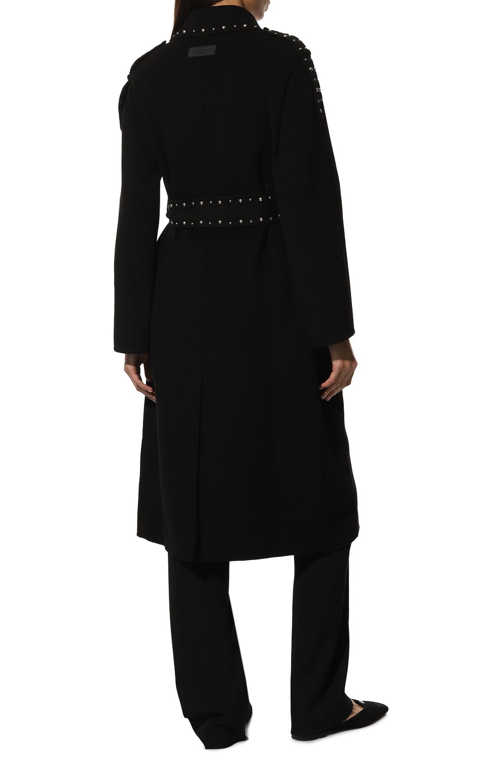 Женское шерстяное пальто ERMANNO FIRENZE черного цвета, арт. D41ED 001CCE04 | Фото 4 (Материал внешний: Шерсть; Рукава: Длинные; Длина (верхняя одежда): Длинные; 1-2-бортные: Однобортные; Стили: Кэжуэл)