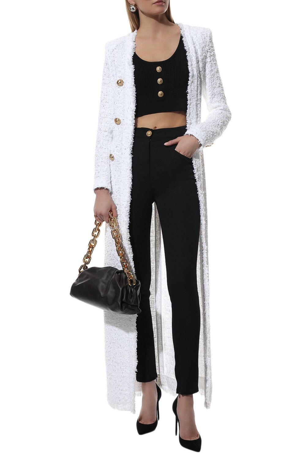 Женское белое пальто из хлопка и вискозы BALMAIN купить в интернет ...