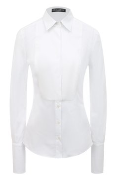 Женская хлопковая рубашка DOLCE & GABBANA белого цвета, арт. F5K50T/FUEEE | Фото 1 (Рукава: Длинные; Принт: Без принта; Региональные ограничения белый список (Axapta Mercury): Не проставлено; Женское Кросс-КТ: Рубашка-одежда; Длина (для топов): Стандартные; Материал сплава: Проставлено; Нос: Не проставлено; Материал внешний: Хлопок; Стили: Классический; Драгоценные камни: Проставлено)