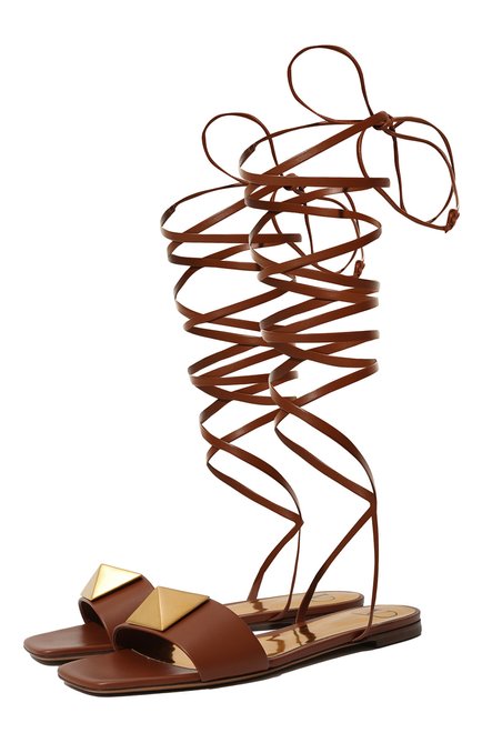 Женские кожаные сандалии one stud VALENTINO коричневого цвета по цене 89950 руб., арт. XW0S0EK9/CYI | Фото 1