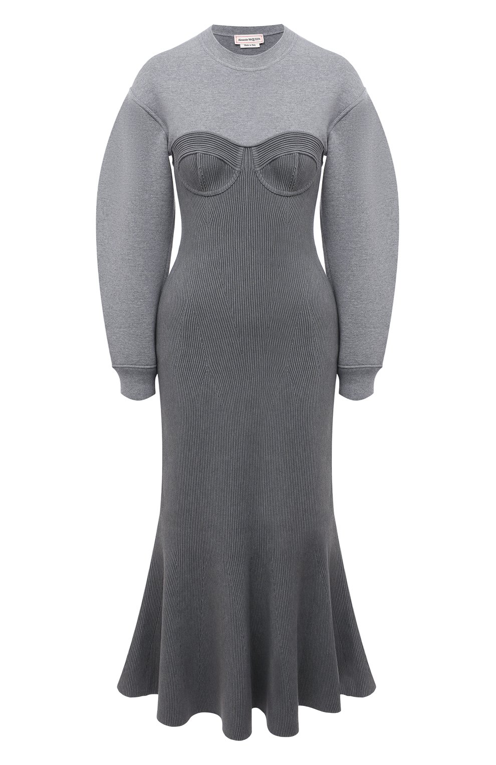 Платье из шерсти и хлопка Alexander McQueen Серый 659952/Q1AUN 5563786