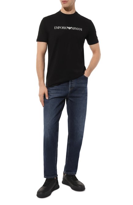 Мужская хлопковая футболка EMPORIO ARMANI черного цвета, арт. 8N1TN5/1JPZZ | Фото 2 (Материал внешний: Хлопок; Длина (для топов): С�тандартные; Рукава: Короткие; Стили: Кэжуэл; Принт: С принтом)