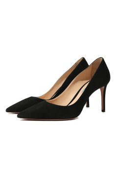Женские замшевые туфли PRADA черного цвета, арт. 1I834I-008-F0002-085 | Фото 1 (Каблук высота: Высокий, Средний; Каблук тип: Шпилька; Подошва: Плоская; Материал внешний: Замша)