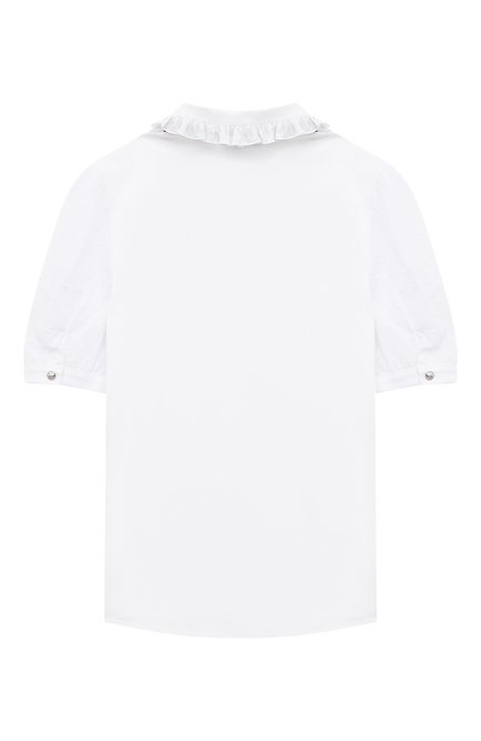 Детское хлопковая блузка ALETTA белого цвета, арт. AC220614C/4A-8A | Фото 2 (Материал внешний: Хлопок; Рукава: Короткие; Стили: Классический; Ростовка одежда: 6 лет | 116 см, 7 лет | 122 см, 8 лет | 128 см)