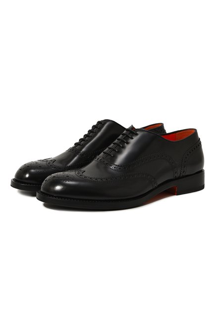 Мужские кожаные оксфорды SANTONI черного цвета, арт. MCCG18536JG1BP0HR84 | Фото 1 (Нос: Не проставлено; Материал сплава: Проставлено; Материал внутренний: Натуральная кожа; Мужское Кросс-КТ: Броги-обувь; Стили: Классический)