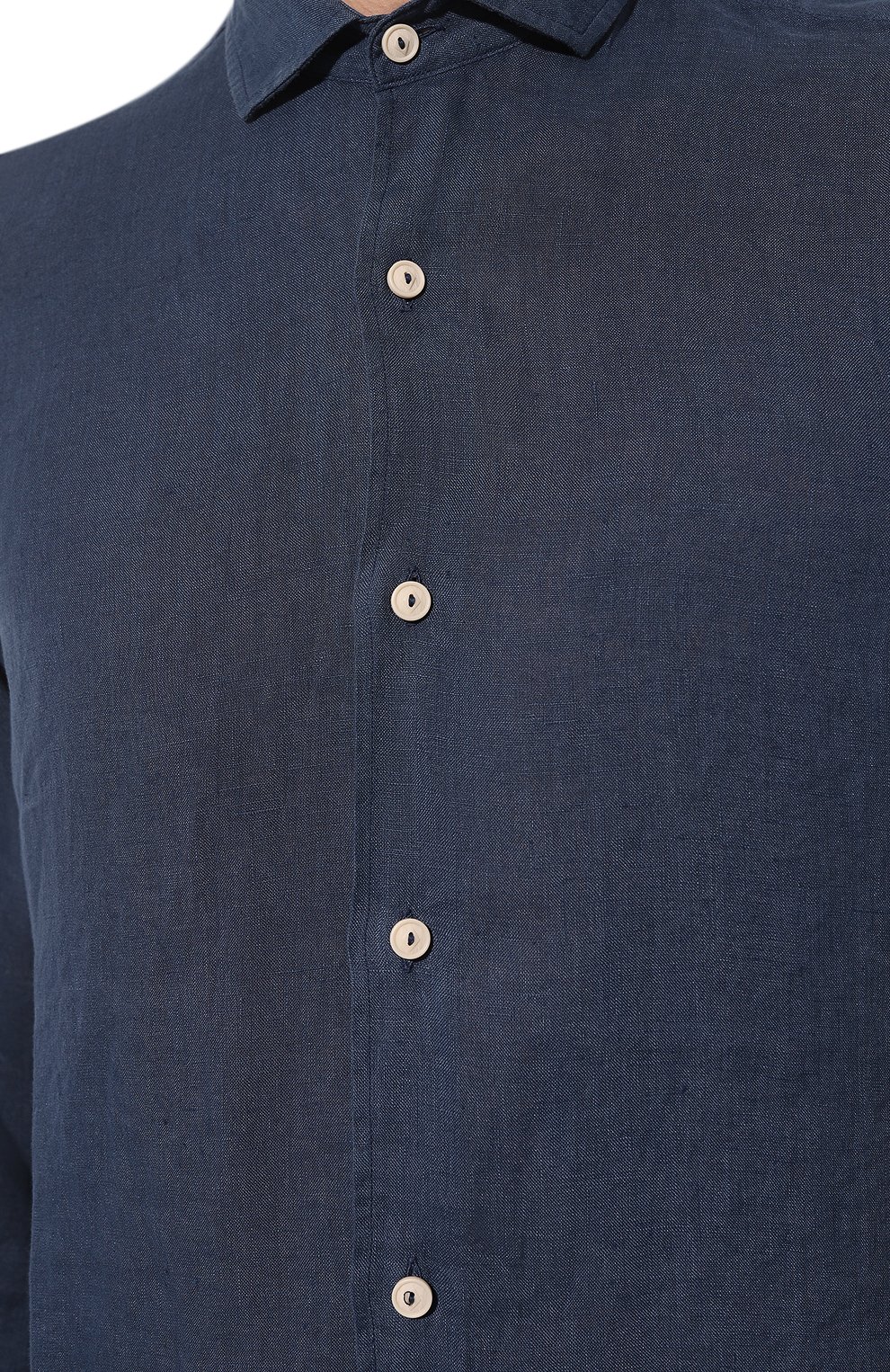 Мужская льняная рубашка MC2 SAINT BARTH темно-синего цвета, арт. STBM/PAMPL0NA/00194D | Фото 5 (Манжеты: На пуговицах; Рукава: Длинные; Воротник: Акула; Случай: Повседневный; Длина (для топов): Стандартные; Материал сплава: Проставлено; Материал внешний: Лен; Принт: Однотонные; Драгоценные камни: Проставлено; Стили: Кэжуэл)