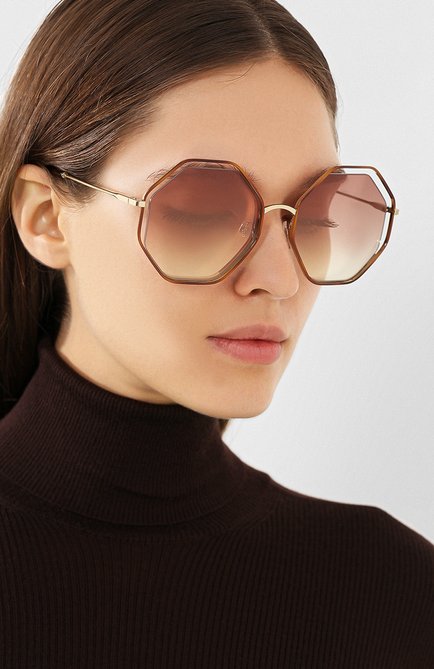 Женские солнцезащитные очки poppy CHLOÉ коричневого цвета, арт. 132S-205 | Фото 2 (Статус проверки: Проверено, Проверена категория; Тип очков: С/з)