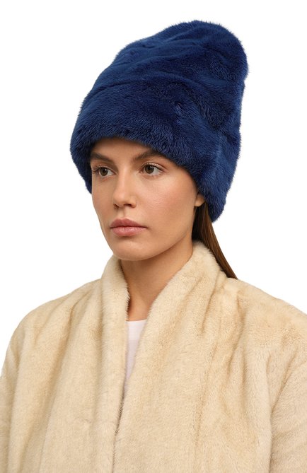 Женская шапка из меха норки шарпей FURLAND синего цвета, арт. 0204100110207600000 | Фото 2 (Материал: Натуральный мех)