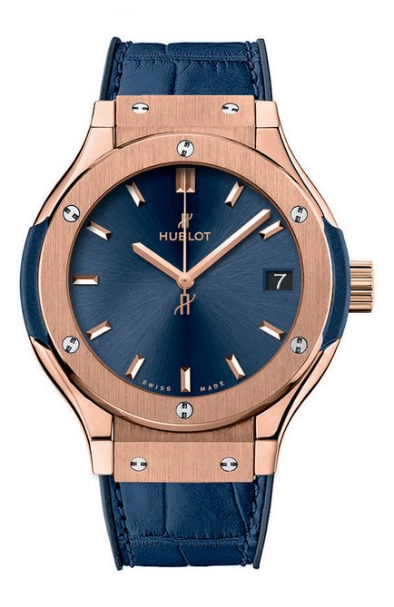 Женские часы classic fusion blue king gold HUBLOT бесцветного цвета, арт. 581.OX.7180.LR | Фото 1 (Материал корпуса: Розовое золото; Цвет циферблата: Синий; Механизм: Кварц)