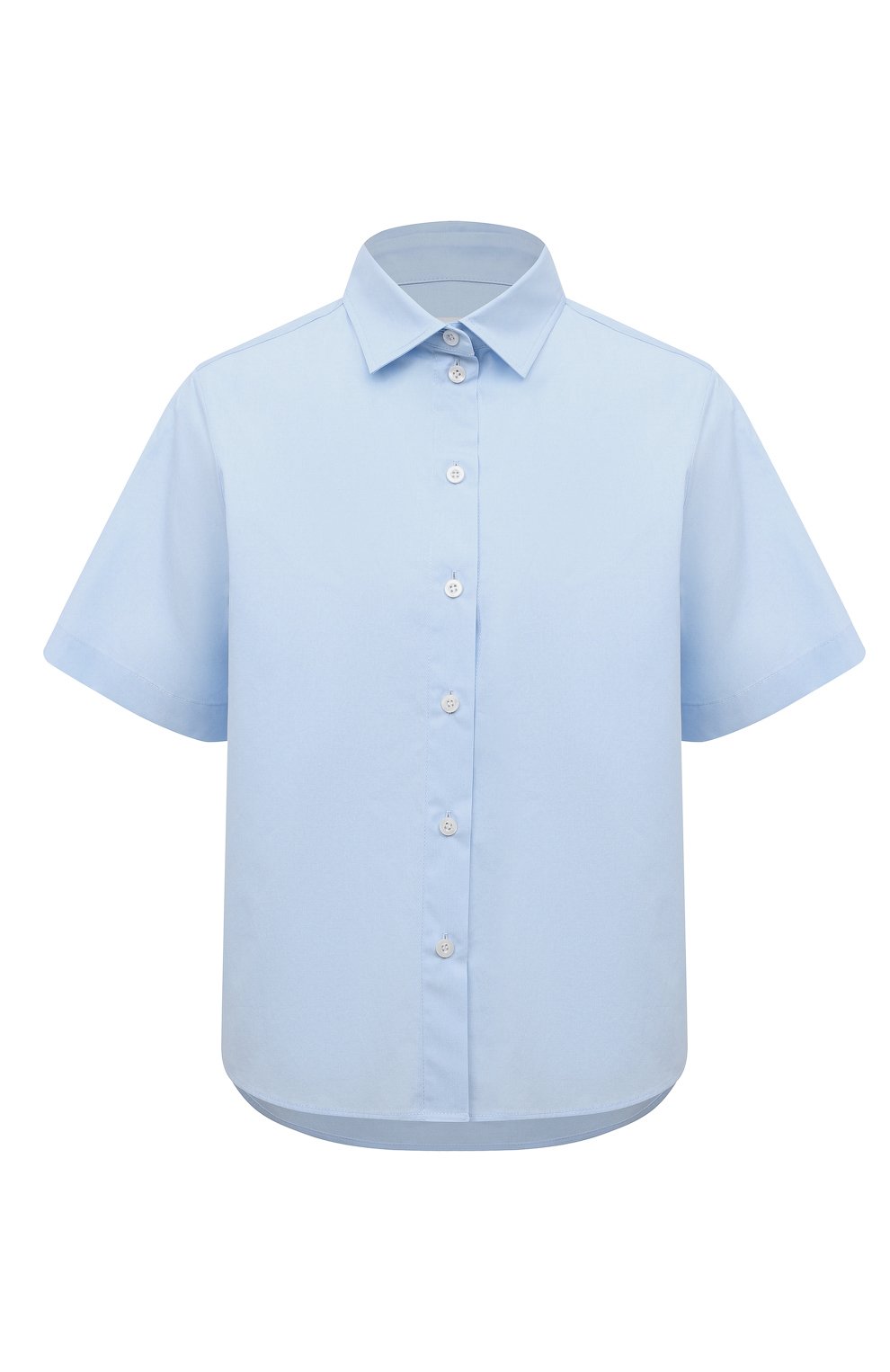 Женская хлопковая рубашка PERVERT голубого цвета, арт. PE22/SHT05/41-02 | Фото 1 (Принт: Без принта; Рукава: Короткие; Женское Кросс-КТ: Рубашка-одежда; Длина (для топов): Стандартные; Материал внешний: Хлопок; Стили: Кэжуэл)