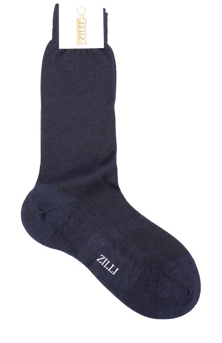 Мужские носки из шерсти и шелка ZILLI темно-синего цвета, арт. 612C015JQ0852 | Фото 1 (Материал внешний: Шерсть; Кросс-КТ: бельё)