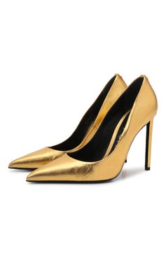 Женские кожаные туфли t screw TOM FORD золотого цвета, арт. W2325T-LSP014 | Фото 1 (Каблук высота: Высокий; Материал внутренний: Натуральная кожа; Каблук тип: Шпилька; Подошва: Плоская)