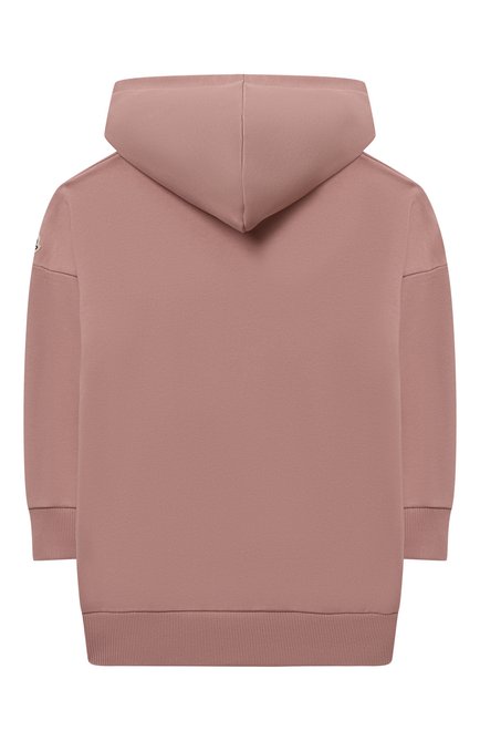 Детское удлиненное худи MONCLER розового цвета, арт. G2-954-8I730-10-809B3/12-14A | Фото 2 (Материал внешний: Хлопок; Рукава: Длинные; Девочки Кросс-КТ: Платье-одежда; Случай: Повседневный; Ростовка одежда: 12 лет | 152 см, 16 лет | 164 см)