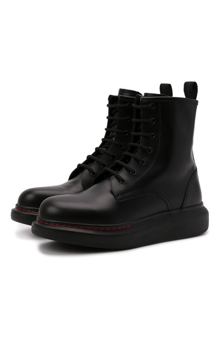 Женские кожаные ботинки ALEXANDER MCQUEEN черного цвета по цене 65400 руб., арт. 586394/WHX51 | Фото 1
