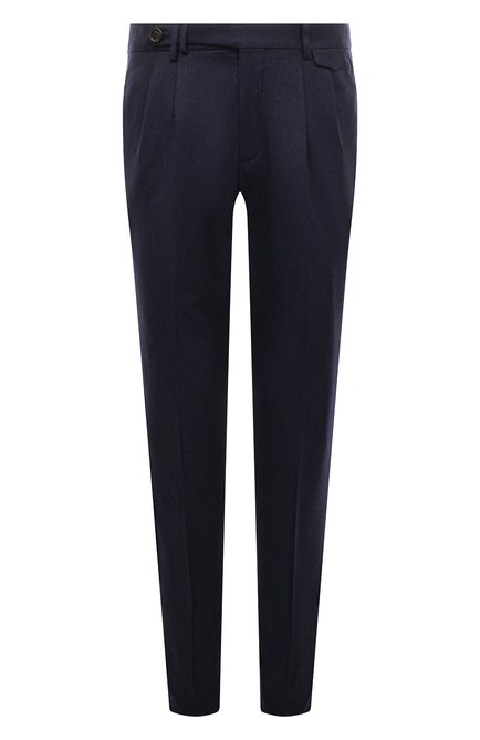 Мужские шерстяные брюки BRUNELLO CUCINELLI темно-синего цвета, арт. ME226B2173 | Фото 1 (Материал сплава: Проставлено; Материал внешний: Шерсть; Длина (брюки, джинсы): Стандартные; Драгоценные камни: Проставлено)