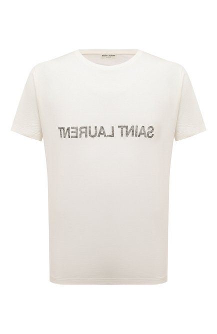 Мужская хлопковая футболка SAINT LAURENT белого цвета по цене 62650 руб., арт. 663278/Y37AW | Фото 1