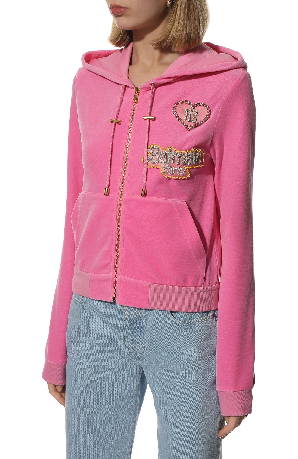 Женский хлопковый кардиган balmain x barbie BALMAIN розового цвета, арт. XF2JX000/66JB | Фото 3 (Рукава: Длинные; Длина (для топов): Стандартные; Материал внешний: Хлопок; Стили: Спорт-шик; Женское Кросс-КТ: Кардиган-одежда)