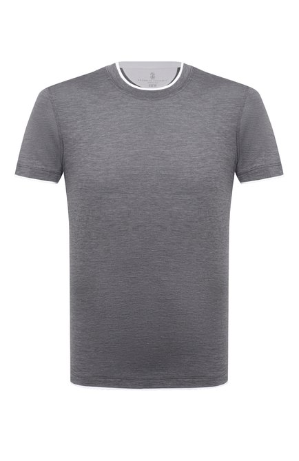 Мужская футболка из шелка и хлопка BRUNELLO CUCINELLI темно-серого цвета по цене 63650 руб., арт. MTS467427 | Фото 1