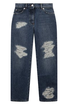 Детские джинсы DOLCE & GABBANA синего цвета, арт. L52F69/LDB54/8-14 | Фото 1 (Материал сплава: Проставлено; Нос: Не проставлено; Материал внешний: Хлопок; Детали: Потертости)