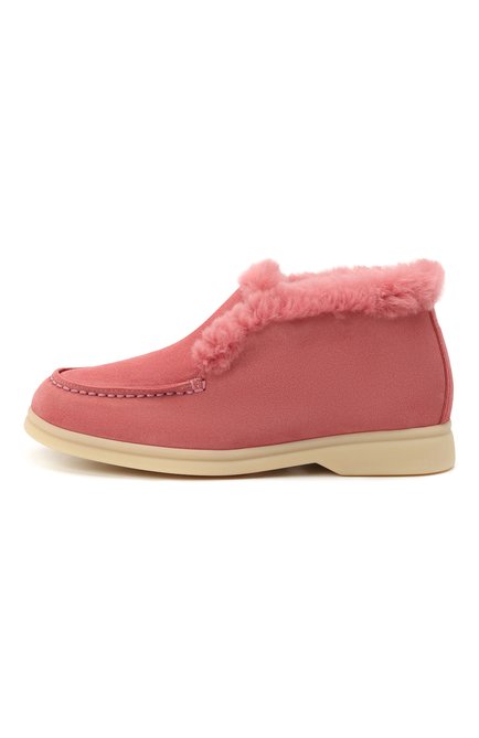 Детские замшевые ботинки LORO PIANA розового цвета, арт. FAI3097 | Фото 2 (Материал внешний: Кожа; Материал утеплителя: Натуральный мех)