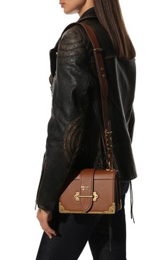 Женская сумка cahier PRADA коричневого цвета, арт. 1BD045-2AIX-F0046-XCH | Фото 2 (Сумки-технические: Сумки через плечо; Материал: Натуральная кожа; Размер: mini; Ремень/цепочка: На ремешке)