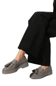 Женские кожаные лоферы SANTONI серого цвета, арт. WUHW70097GRIBUDYG23 | Фото 3 (Подошва: Платформа; Каблук высота: Низкий; Материал внутренний: Натуральная кожа)