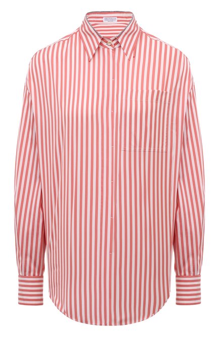 Женская рубашка из хлопка и шелка BRUNELLO CUCINELLI красного цвета, арт. MH775B1284 | Фото 1 (Материал сплава: Проставлено; Драгоценные камни: Проставлено; Материал внешний: Хлопок; Рукава: Длинные; Длина (для топов): Удлиненные)